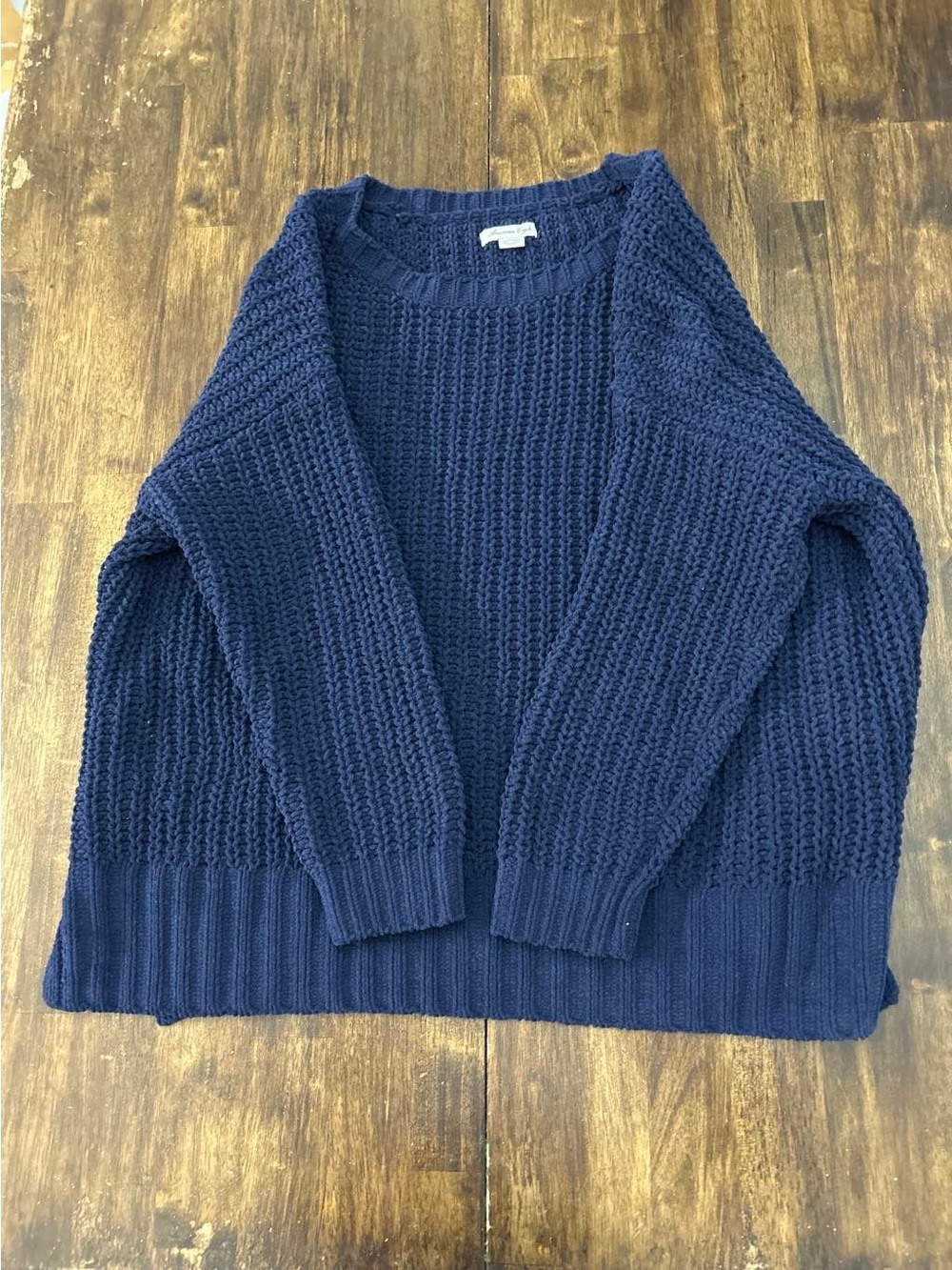 American Eagle Outfitters Navy Ribbed Chunky Crew Neck Sweater